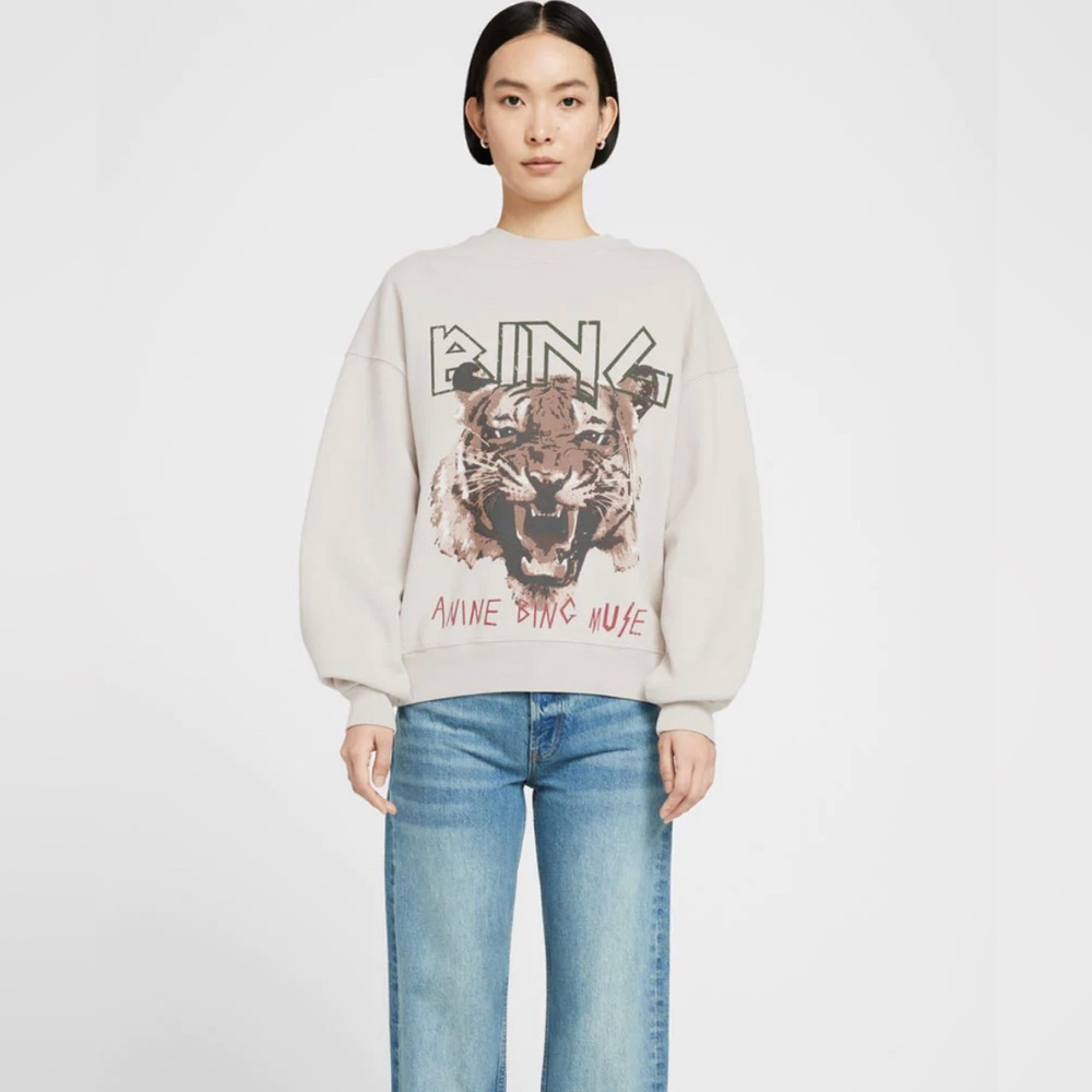 ANINE BING TIGER SWEATSHIRT IN STONE SIZE XS